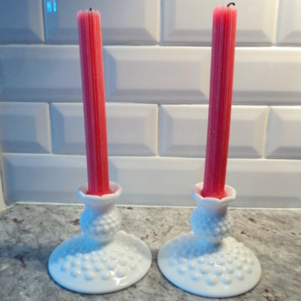 vintage milk glass candle holder pair~ Fenton